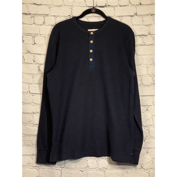 Goodfellow & Co Men's Henley Pullover Size M Long Sleeve 4 Button Navy Blue - Picture 1 of 11